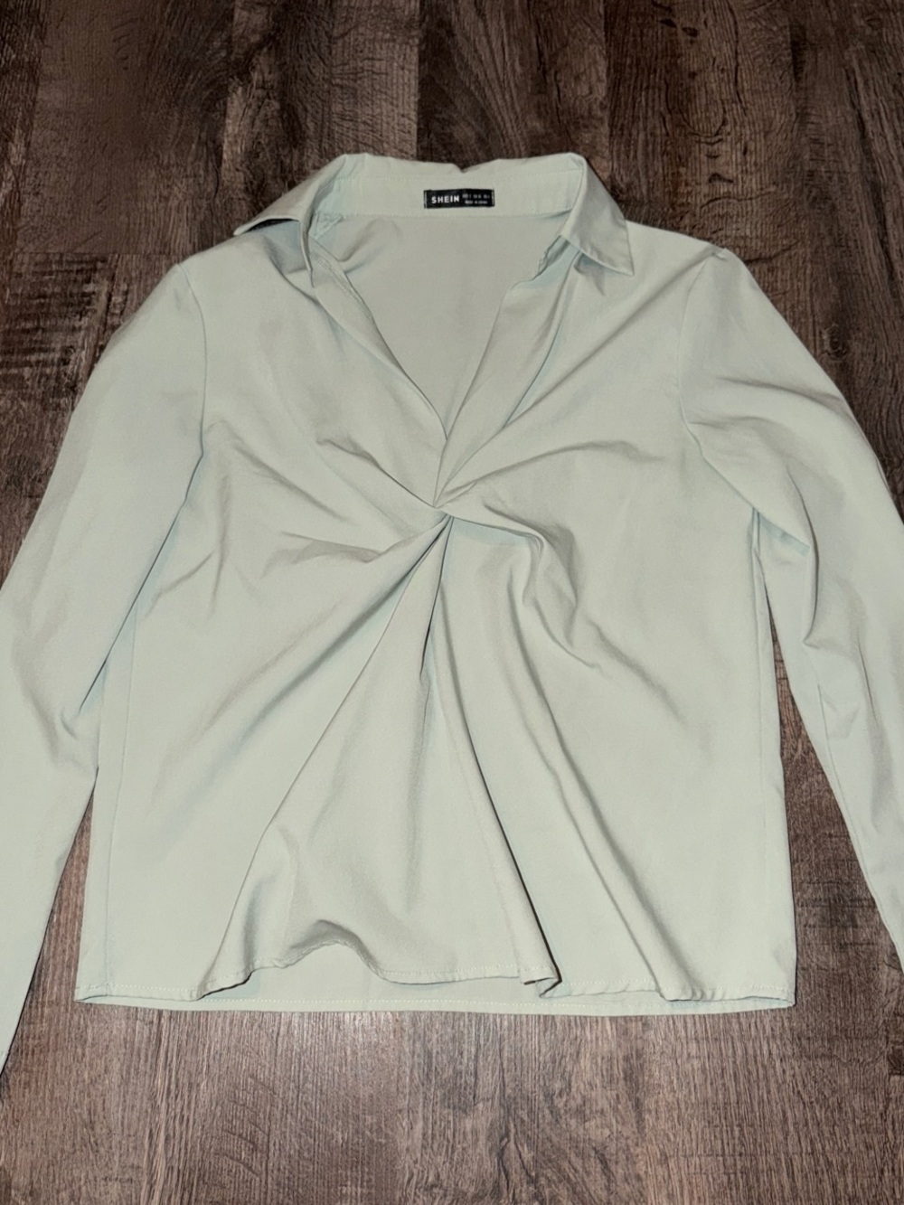 SHEIN Pale Mint Twist-Front Button-Down Blouse